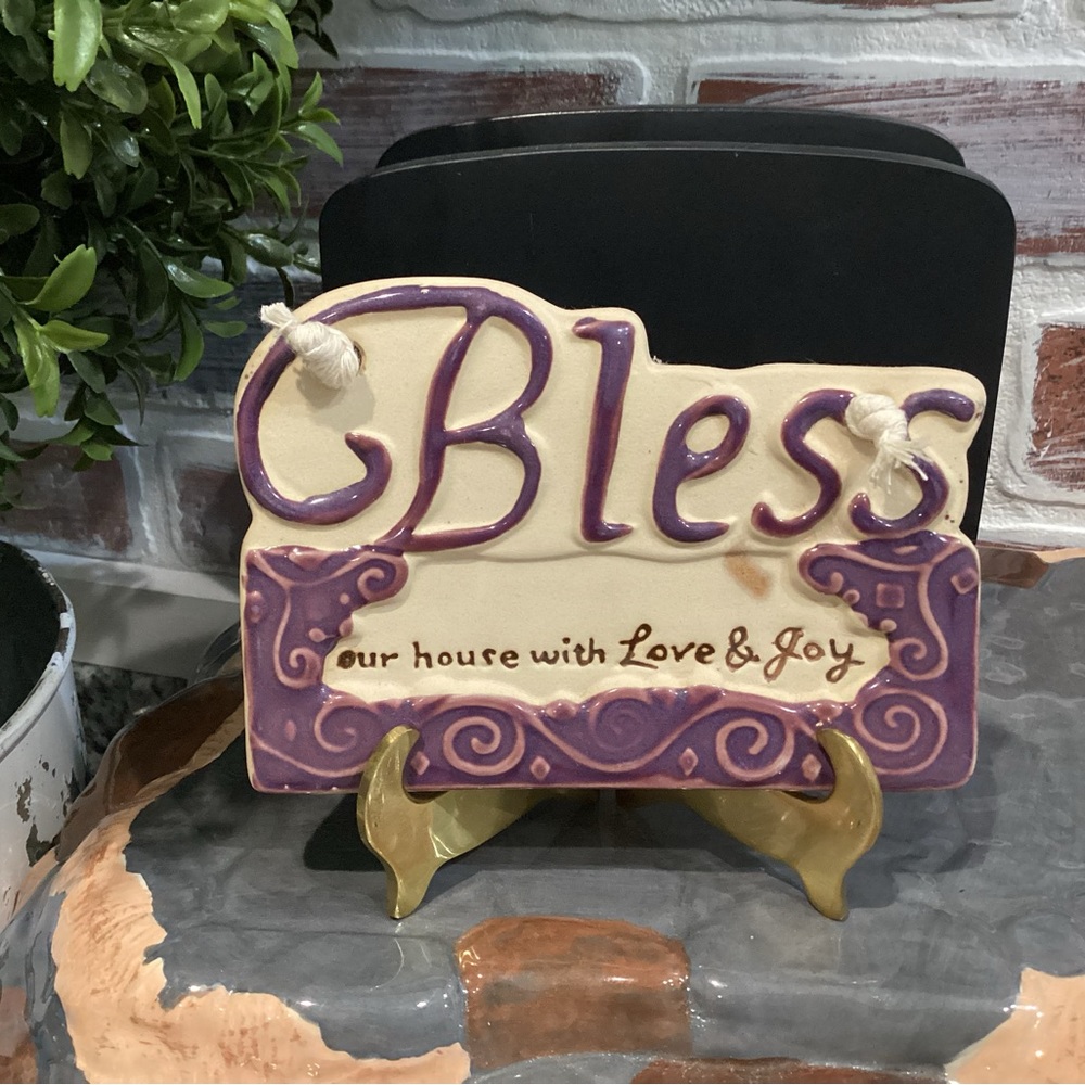 🟣 Ceramic Crafted - Bless our house with Love & Joy - Very Gently Used
